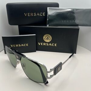 Versace Black and Silver Sunglasses with Green Lenses